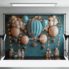 Lofaris Retro Blue Balloons Lighted Cake Smash Backdrop