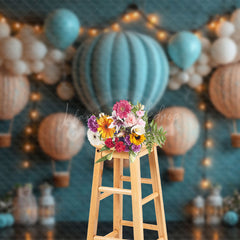 Lofaris Retro Blue Balloons Lighted Cake Smash Backdrop