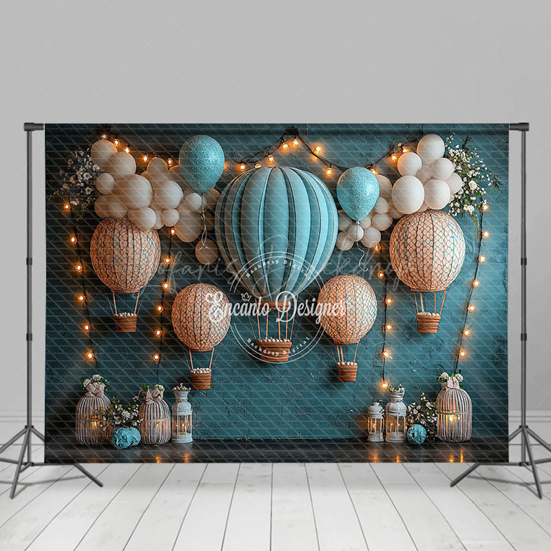 Lofaris Retro Blue Balloons Lighted Cake Smash Backdrop