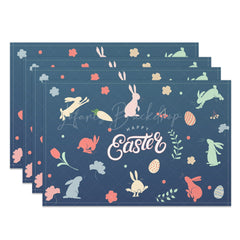 Lofaris Retro Blue Bunny Plant Easter Set Of 4 Placemats