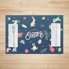 Lofaris Retro Blue Bunny Plant Easter Set Of 4 Placemats