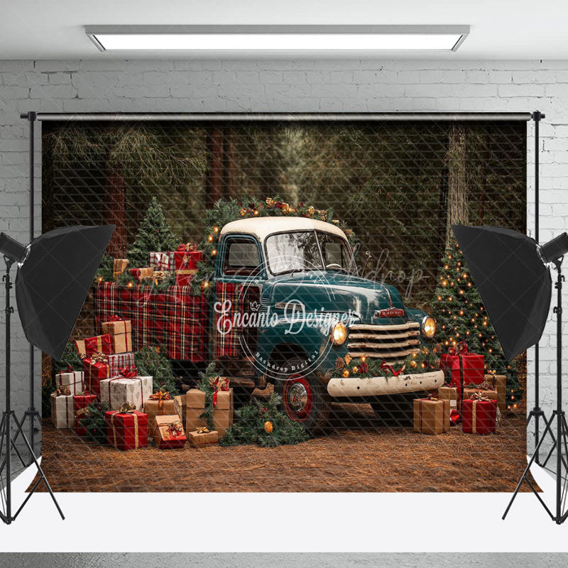 Lofaris Retro Blue Car Forest Trees Gifts Christmas Backdrop