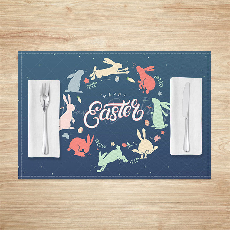 Lofaris Retro Blue Color Bunny Easter Set Of 4 Placemats