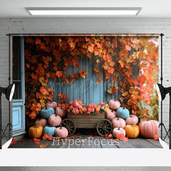 Lofaris Retro Blue Porch Maple Leaves Autumn Photo Backdrop