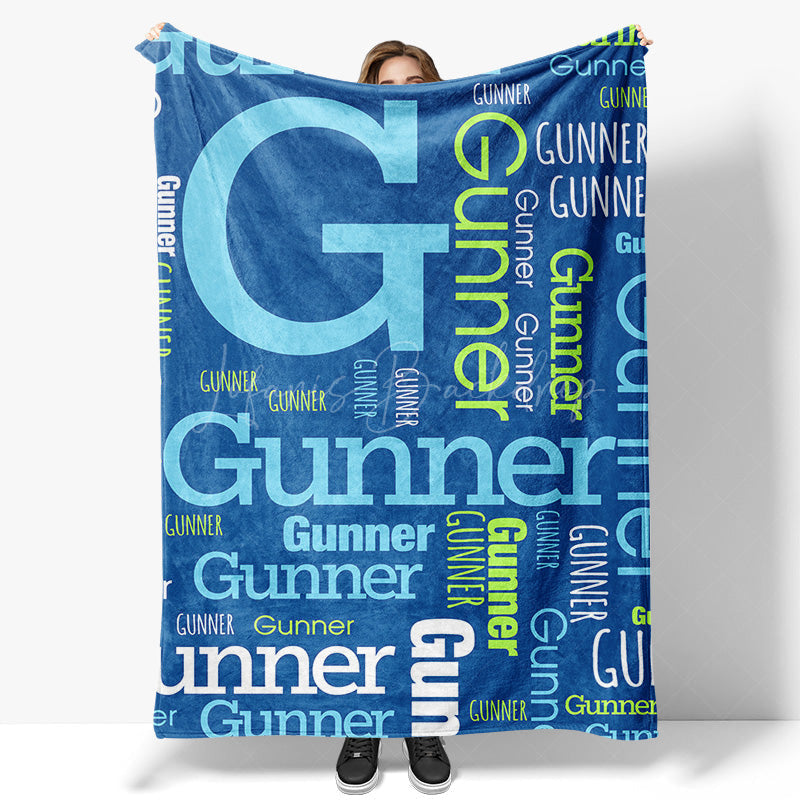 Lofaris Retro Blue Repeated Fonts Custom Family Name Blanket