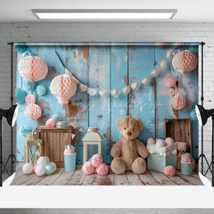 Lofaris Retro Blue Wall Paper Ball Bear Cake Smash Backdrop