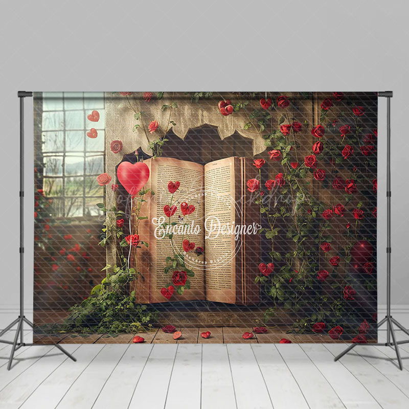 Lofaris Retro Book Rose Floral Love Valentines Day Backdrop