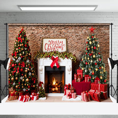 Lofaris Retro Brick Wall Fireplace Merry Christmas Backdrop