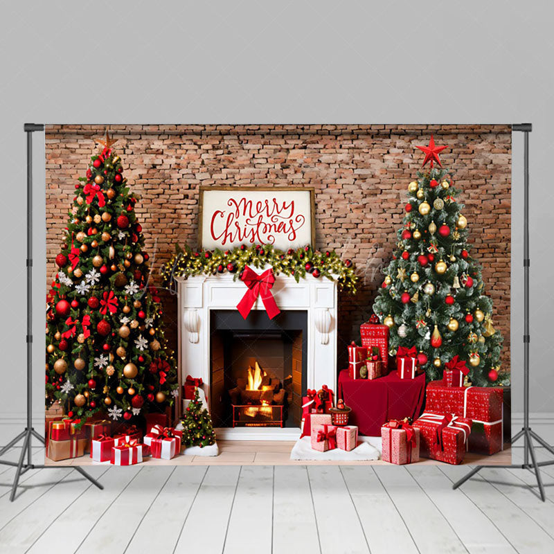 Lofaris Retro Brick Wall Fireplace Merry Christmas Backdrop