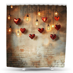 Lofaris Retro Brick Wall Heart Valentines Day Shower Curtain