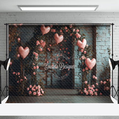 Lofaris Retro Bricks Wall Floral Arch Pink Balloon Backdrop