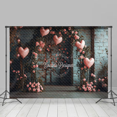 Lofaris Retro Bricks Wall Floral Arch Pink Balloon Backdrop