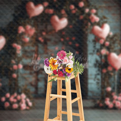 Lofaris Retro Bricks Wall Floral Arch Pink Balloon Backdrop