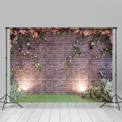 Lofaris Retro Bricks Wall Floral Greenery Spring Backdrop