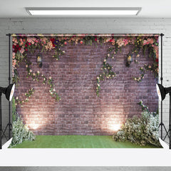 Lofaris Retro Bricks Wall Floral Greenery Spring Backdrop