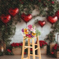 Lofaris Retro Bricks Wall Plant Rose Valentines Day Backdrop