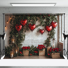 Lofaris Retro Bricks Wall Plant Rose Valentines Day Backdrop