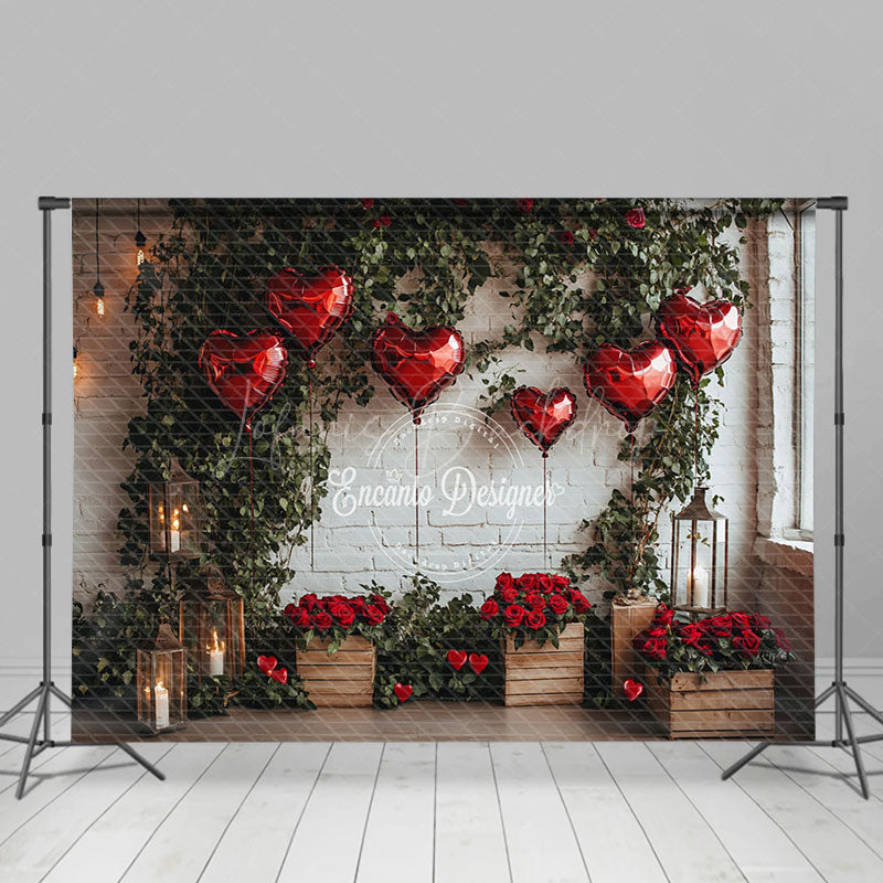 Lofaris Retro Bricks Wall Plant Rose Valentines Day Backdrop