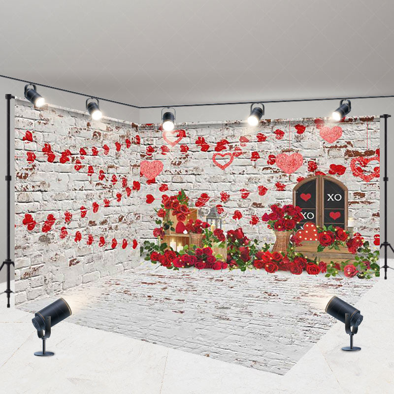 Lofaris Retro Bricks Wall Valentines Day Room Set Backdrop