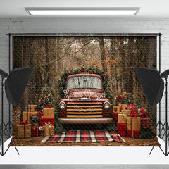 Lofaris Retro Brown Car Gifts Forest Tree Christmas Backdrop