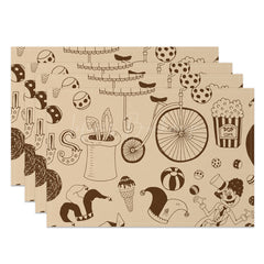 Lofaris Retro Brown Clown Circus Pattern Set Of 4 Placemats