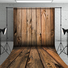 Lofaris Retro Brown Wood Grain Wall Floor Sweep Backdrop