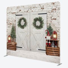 Lofaris Retro Door Christmas Tree Tension Fabric Backdrop