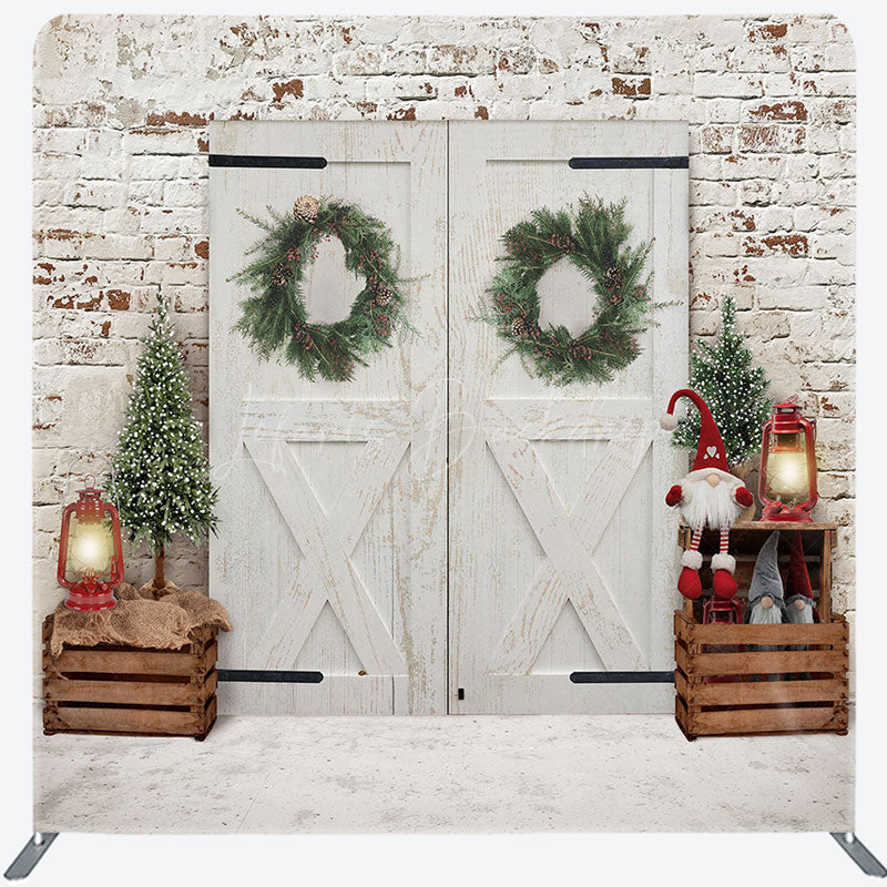 Lofaris Retro Door Christmas Tree Tension Fabric Backdrop