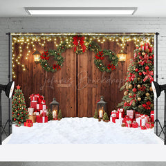 Lofaris Retro Door Pine Wreath Celebrate Christmas Backdrop