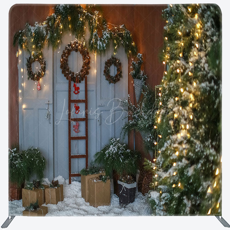 Lofaris Retro Door Xmas Tree Christmas Pillow Case Backdrop