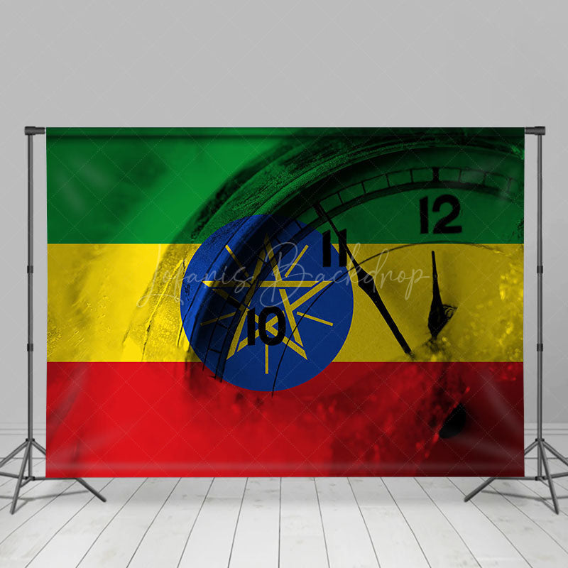 Lofaris Retro Ethiopia Flag Clock Happy New Year Backdrop