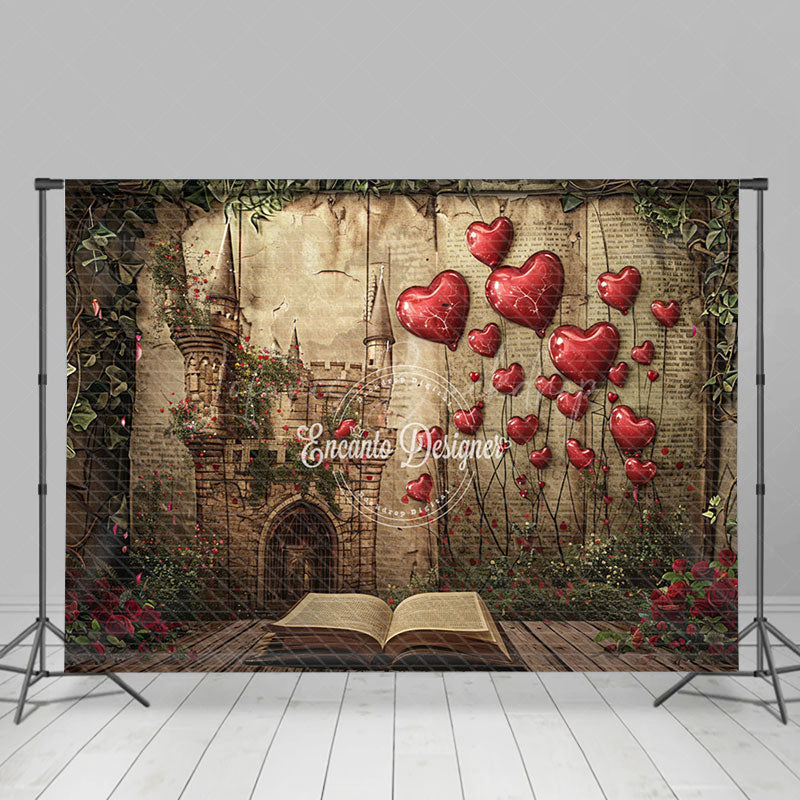 Lofaris Retro Fairy Story Book Valentines Day Vibe Backdrop