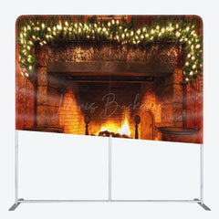 Lofaris Retro Fireplace Christmas Tension Fabric Backdrop