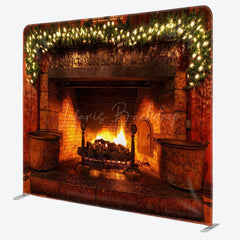 Lofaris Retro Fireplace Christmas Tension Fabric Backdrop