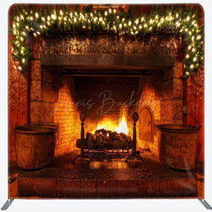 Lofaris Retro Fireplace Christmas Tension Fabric Backdrop