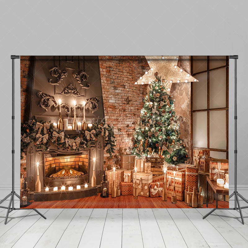 Lofaris Retro Fireplace Light Glitter Christmas Backdrop