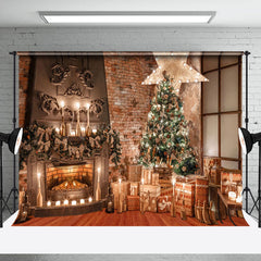 Lofaris Retro Fireplace Light Glitter Christmas Backdrop