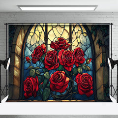 Lofaris Retro Glass Windows Red Rose Valentines Day Backdrop