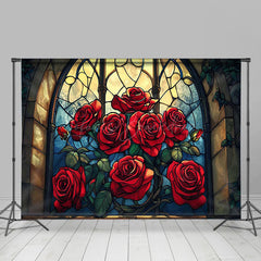 Lofaris Retro Glass Windows Red Rose Valentines Day Backdrop