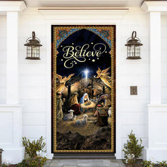 Lofaris Retro Gold Starry Night Believe Christmas Door Cover