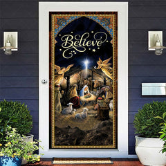 Lofaris Retro Gold Starry Night Believe Christmas Door Cover