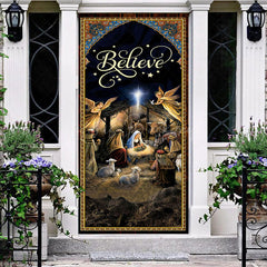 Lofaris Retro Gold Starry Night Believe Christmas Door Cover