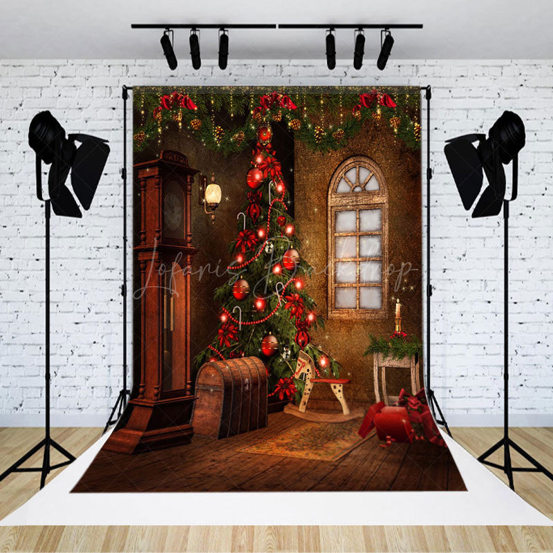 Lofaris Retro Grandfather Clock Xmas Tree Christmas Backdrop