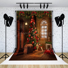 Lofaris Retro Grandfather Clock Xmas Tree Christmas Backdrop