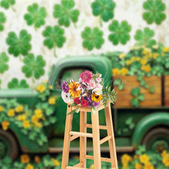 Lofaris Retro Green Clover Truck St Patricks Day Backdrop