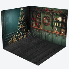 Lofaris Retro Green Kitchen Tree Christmas Room Set Backdrop