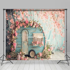 Lofaris Retro Green Motorhome Pink Floral Room Set Backdrop