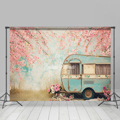 Lofaris Retro Green Motorhome Pink Floral Room Set Backdrop