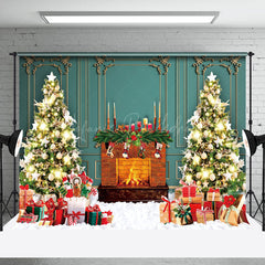 Lofaris Retro Green Wall Fireplace Tree Christmas Backdrop