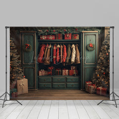 Lofaris Retro Green Wardrobe Christmas Room Set Backdrop